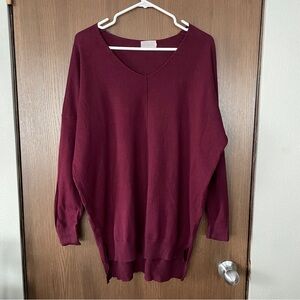 Plum Burgundy V-Neck Sweater, Cozy Soft Oversized Sweater, Office Sweater